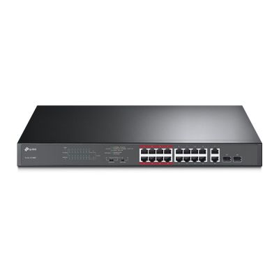 TP-LINK TL-SL1218MP PoE Switch (16x 10/100Mbps, 2x 10/100/1000Mbps), Unmanaged PoE switch, 16 10/100 Mbps ports, 2 Gigabit ports, High total PoE power supply - up to 30 W on each PoE port and 250 W for all PoE ports*.