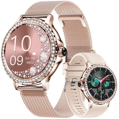 VELTORI VT320-1 Women's Smartwatch Gold Bracelet + Pink Silicone Strap