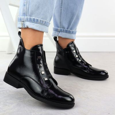 6. Women's patent leather black ankle boots S.Barski HY52-527