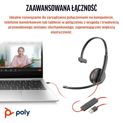 4. Poly Blackwire 3210 Monaural USB-C Headset +USB-C/A Adapter