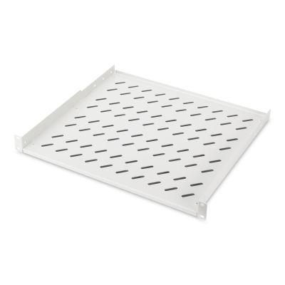 2. Digitus Fixed shelf 19", 1U, depth 400 mm, load capacity 15 kg, 2-point mounting, gray, screws included.