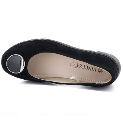 2. Women's leather wedge shoes, black, Vinceza 95412