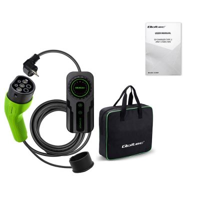 18. Qoltec Mobile charger for electric car EV with regulation 2 in 1 Type2 SCHUKO 3.5kW 230V LCD Portable Wallbox 5m