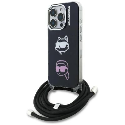 Karl Lagerfeld IML Crossbody Karl&Choupette Head Case for iPhone 16 Pro Max - Black