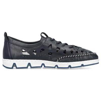32. Rieker W RKR652 navy blue openwork leather shoes