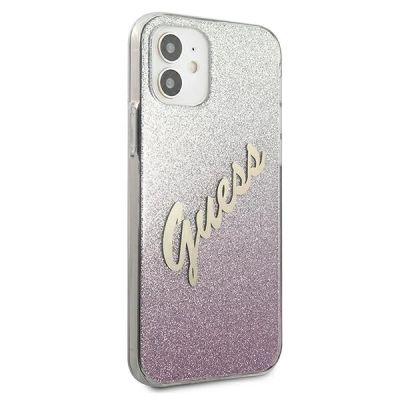 4. Guess GUHCP12SPCUGLSPI iPhone 12 mini 5.4" pink/pink hardcase Glitter Gradient Script