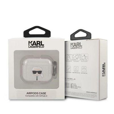 3. Karl Lagerfeld Glitter Karl's Head case for AirPods 3 - silver
