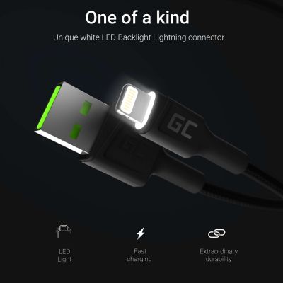 3. GREEN CELL KABGC05 CABLE GREEN CELL GC RAY USB - LIGHTNING 120CM, WHITE LED, FAST CHARGING
