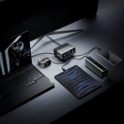 16. Cuktech TA3005U 300W 5-in-1 Charging Station with Digital Display - Silver