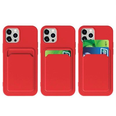 3. Card Case Silicone Wallet Case with Card Slot Documents for Xiaomi Redmi Note 10 / Redmi Note 10S Red