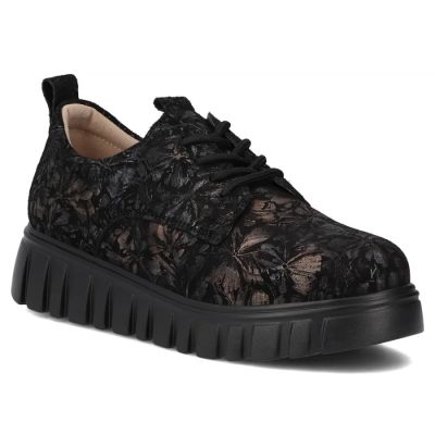 Filippo Black Floral Leather Platform Shoes DP6846