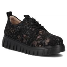 Filippo Black Floral Leather Platform Shoes DP6846