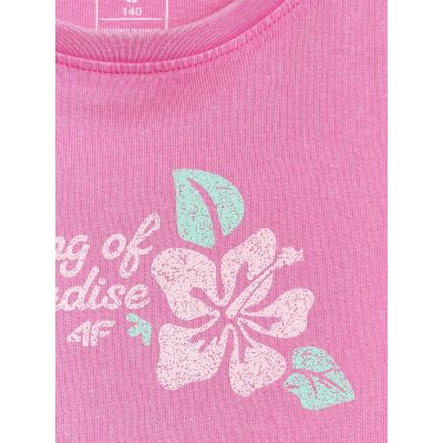 6. Girls' sleeveless T-shirt with print 4F 4FJRSS26TSLEF328-54S