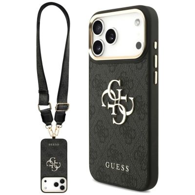 Guess 4G Big 4G Classic Logo Big Strap Metal Buttons Case for iPhone 18 Pro Max / 17 Pro Max – Black