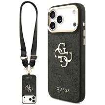 Guess 4G Big 4G Classic Logo Big Strap Metal Buttons Case for iPhone 18 Pro Max / 17 Pro Max – Black