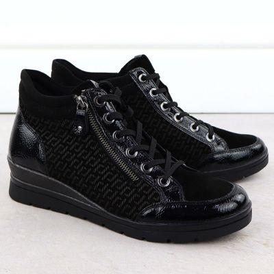 3. Rieker Remonte R0773-05 Black Leather Wedge Ankle Boots