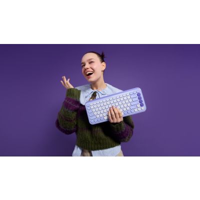 12. Logitech Pop Icon Combo Keyboard Mouse Included Universal Bluetooth QWERTY Turkish Lilac, White