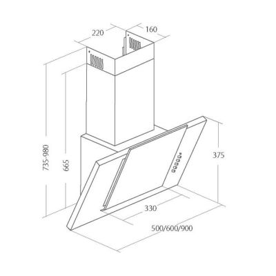 3. Chimney Hood AKPO WK-4 GRAND 50 BLACK ECO (410.8 m³/h; 500 mm; black)