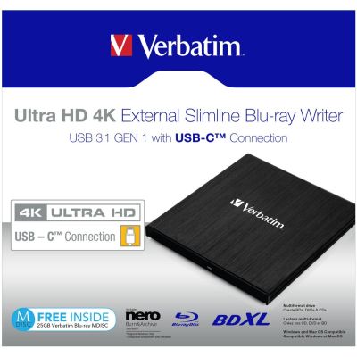 6. VERBATIM EXTERNAL BLU-RAY DRIVE X6 ULTRA HD 4K USB-C 3.1 43888