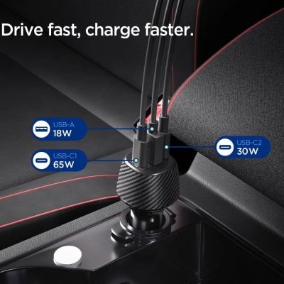 3. Spigen Essential EV1133 3-port car charger - black