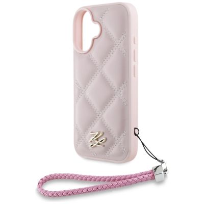 5. Karl Lagerfeld Quilted Initial Logo & Chain Strap iPhone 16 Case - Pink