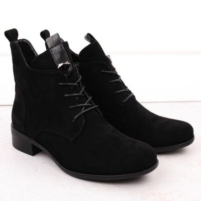2. Women’s Lace-Up and Zip Ankle Boots, Warm-Lined, Black M.Daszyński SA198-24