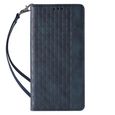 4. Magnet Strap Case Case for iPhone 14 Plus Flip Wallet Mini Lanyard Stand Blue