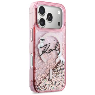4. Karl Lagerfeld Liquid Glitter Karl Script Logo MagSafe Case for iPhone 17 Pro - Pink