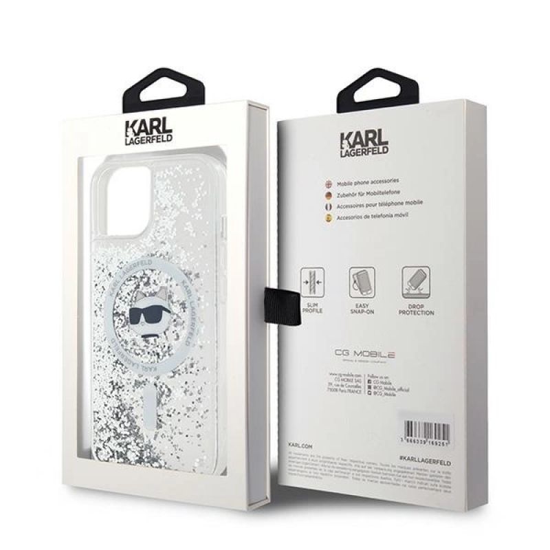 8. Karl Lagerfeld Liquid Glitter Choupette Head MagSafe case for iPhone 15 / 14 / 13 - transparent