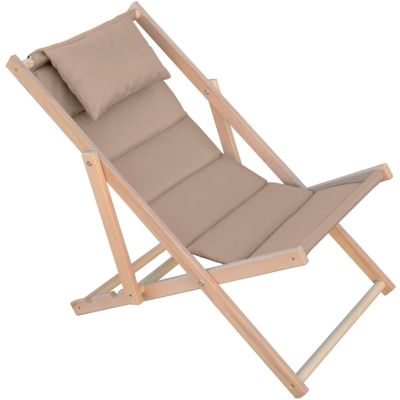 CLASSIC SOFT WOODEN DECK CHAIR WITH TAUPE HEADREST