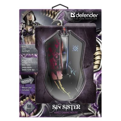 4. Defender Wired Gaming Mouse Sin'Sister GM-933 Optical 7200 DPI 6P 52933