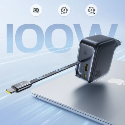 9. Baseus EnerCore CJ11 100W Wall Charger with USB-A and USB-C Ports and Retractable USB-C Cable - Black