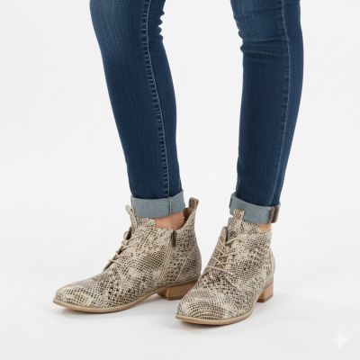 5. Women's openwork snakeskin ankle boots, beige, Potocki SZ12091