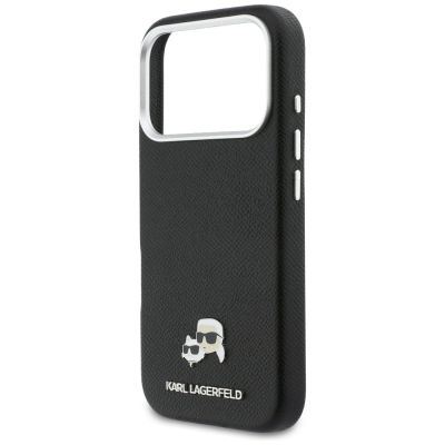 6. Karl Lagerfeld Karl & Choupette Head Pins Saffiano MagSafe Case for iPhone 17 Pro Max - Black