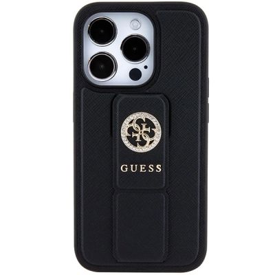 3. Guess Grip Stand 4G Saffiano Strass case for iPhone 15 Pro Max - black