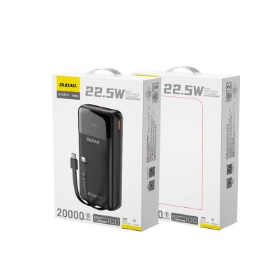 2. Dudao K15Pro Power Bank 20000mAh 22.5W PD USB-C / USB-A / Built-in Lightning and USB-C Cables - Black