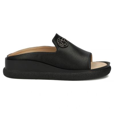 3. Women's leather wedge sandals, black, Filippo DK7758