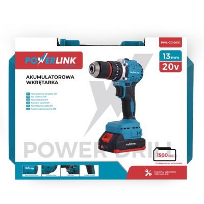 7. Extralink Powerlink Cordless Screwdriver PWL-CD1003C 13MM 20V 2X1.5Ah