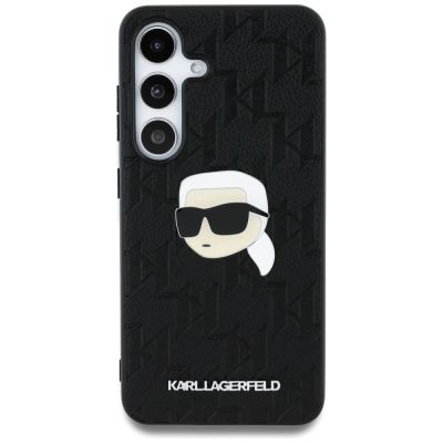 3. Karl Lagerfeld Leather Monogram Pin Logo Karl Head Samsung Galaxy S25 Case Black
