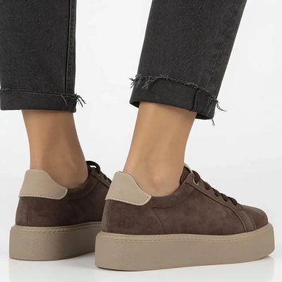 7. Women's leather platform sneakers, brown, Filippo DP6119