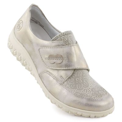 Rieker 59552-62 comfortable women's shoes with Velcro, beige and gold