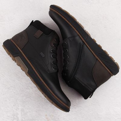 17. Men’s Black Waterproof Leather Boots with Warm Lining Rieker B3343-00