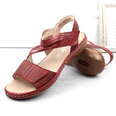 6. Rieker W RKR685 comfortable leather sandals red