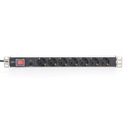 2. Digitus PDU 19" Rackmount Power Strip, 7x Schuko sockets, 2.0m, 1x Unischuko plug, 16A, on/off, overload protection, aluminum profile