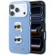 Karl Lagerfeld Saffiano with Karl & Choupette Heads Pins & Logo case for iPhone 18 Pro / 17 Pro - light blue