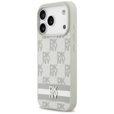 2. DKNY Checkered with Printed Stripes iPhone 17 Pro Case - Beige