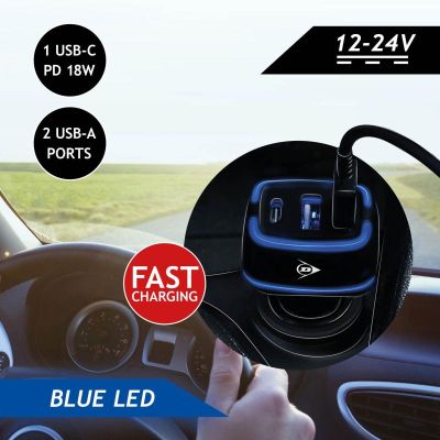 3. DUNLOP MULTI CAR CHARGER 2x USB A + USB C