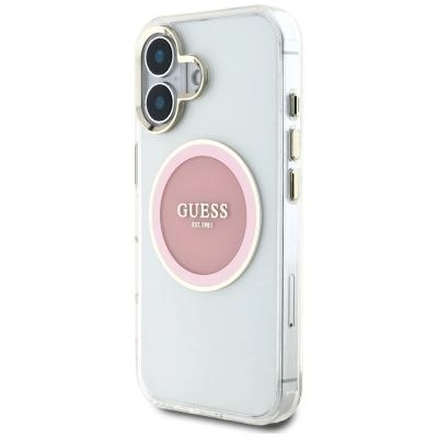 2. Guess IML Metal Colored Circle Classic Logo MagSafe iPhone 16 Case - Pink