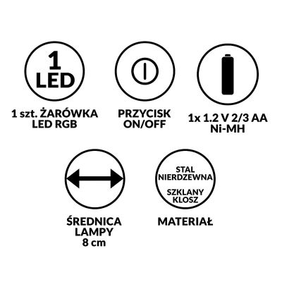 26. SOLAR LAMP GLASS BALL 7.5x34CM RGB