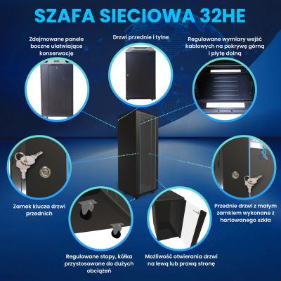 3. Extralink Rack Cabinet 32U 800x800 Black Floor Standing